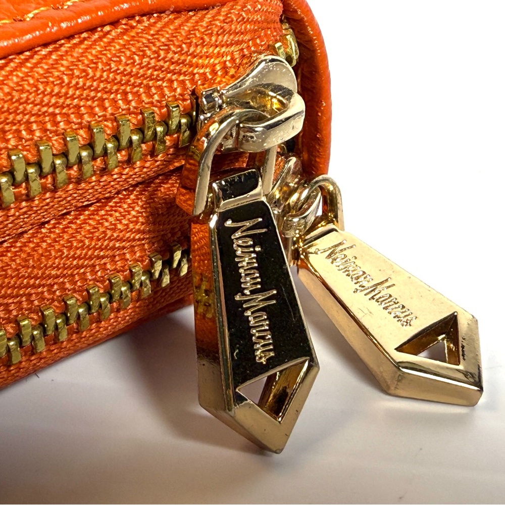 Neiman Marcus Orange Leather Double Zip 12 Card Wallet NWOT - Picture 2 of 8